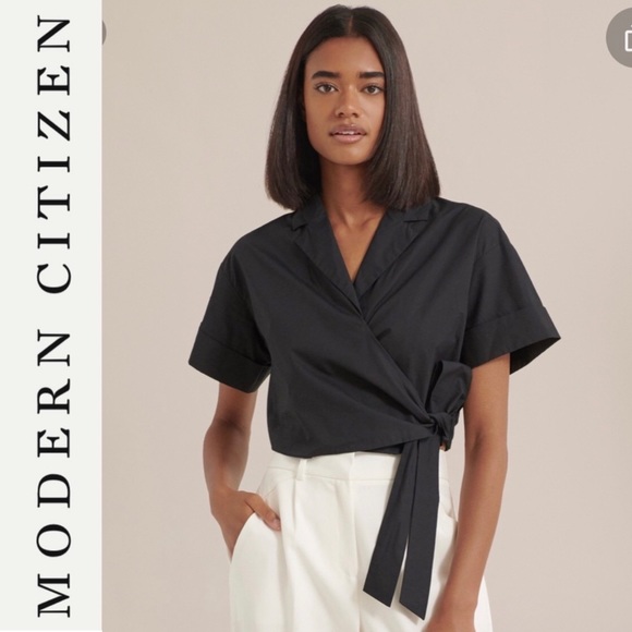 Modern Citizen Tops - Modern Citizen Nimah Wrap Crop Blouse Shirt Top Black Minimalist Cotton Large L